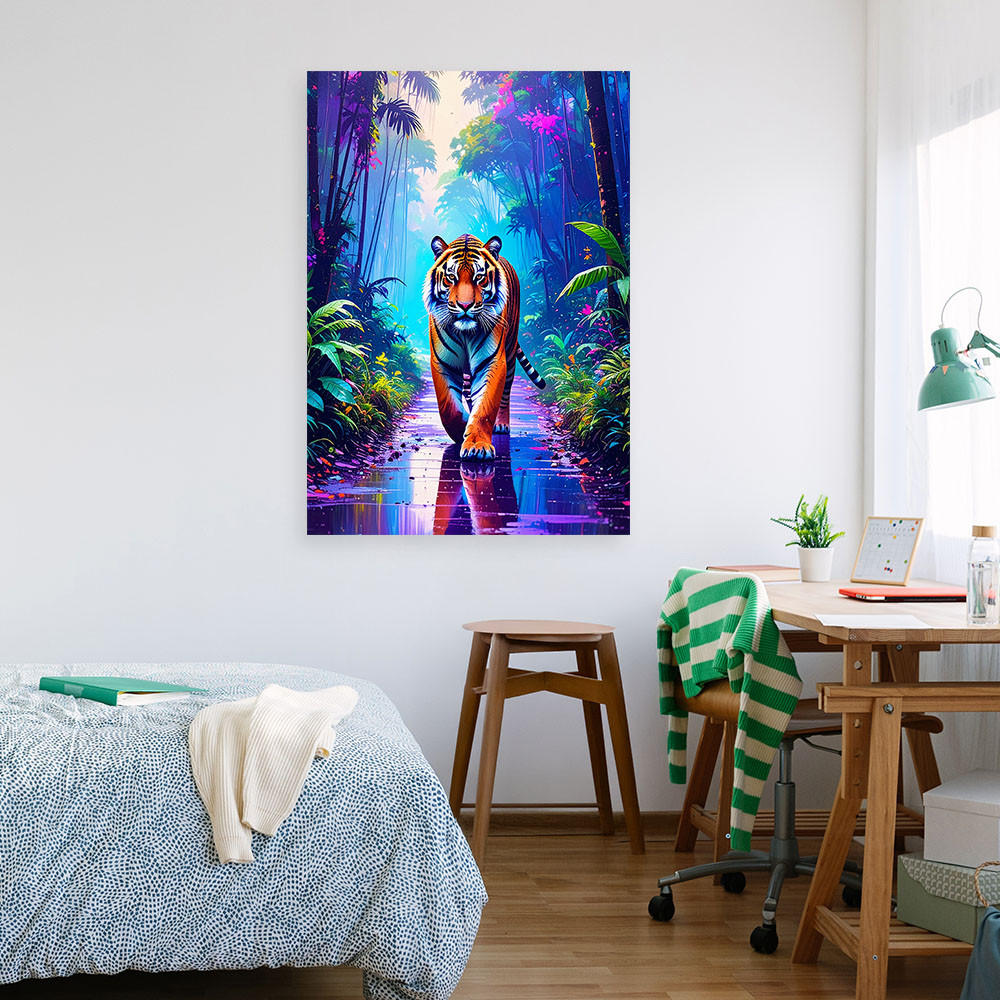 LEINWANDBILD Tiger auf der Straße Dschungel 80x120cm - Multicolor, Textil (80/120cm) - Feeby