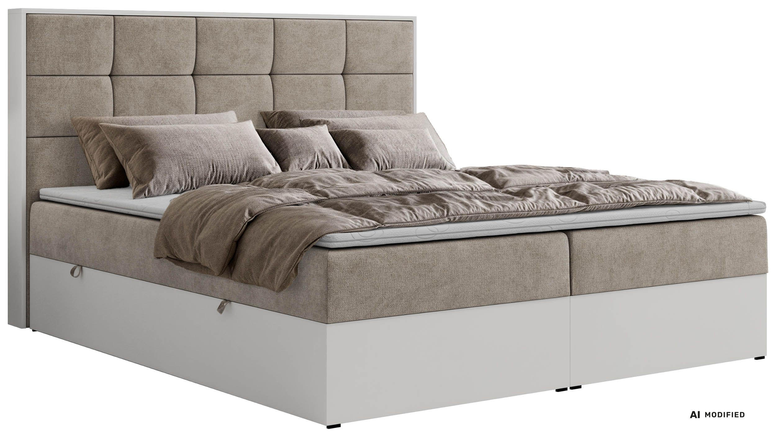 BOXBETT ALVIT 160/200 - Greige Stukture - Topper T25 - H4 - Greige/Schwarz, Kunststoff/Textil (160/200cm) - MKS