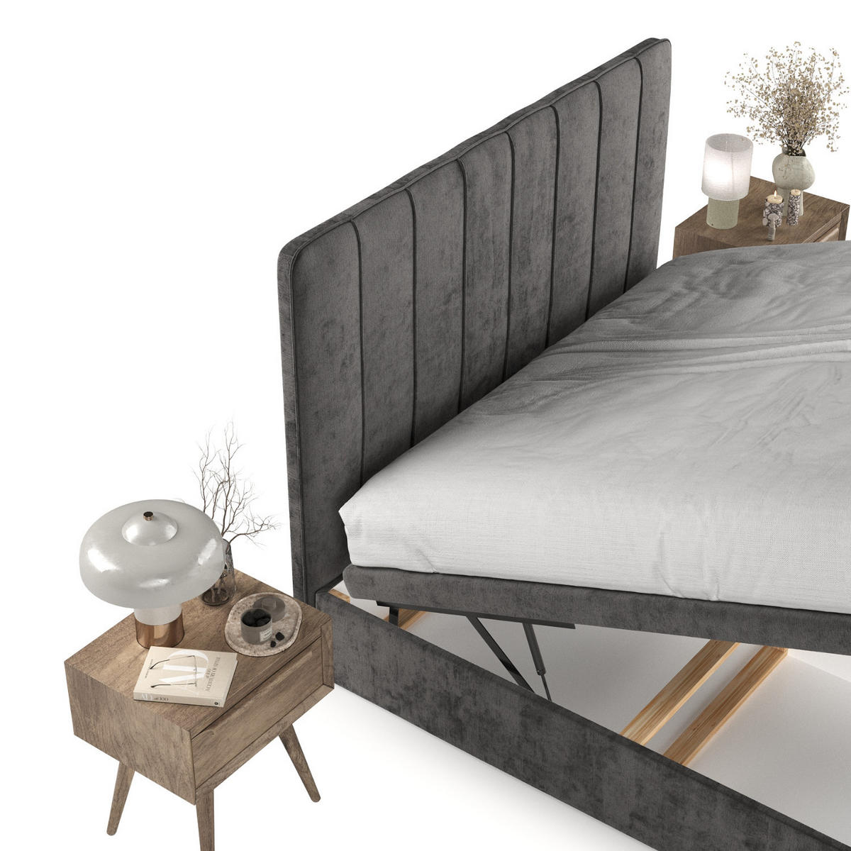 POLSTERBETT Vienna mit Stauraum 200/200 cm Stahl im Lotta Stoff - Schwarz/Graphitfarben, Holz/Holzwerkstoff (200/200cm) - AltaBeds