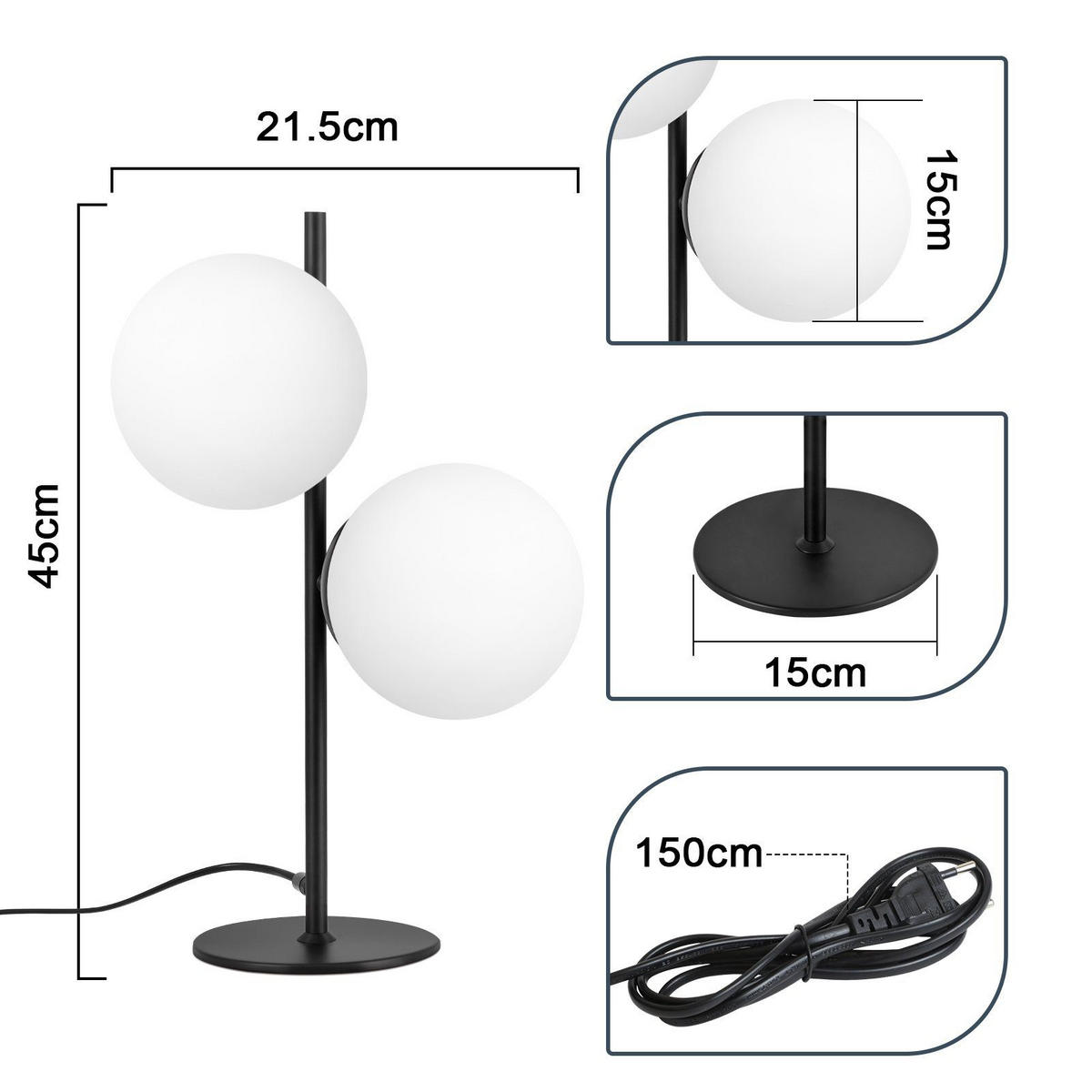 TISCHLEUCHTE Oase 21.5/21.5/45 cm - Schwarz, Metall (21.5/21.5/45cm) - Nettlife