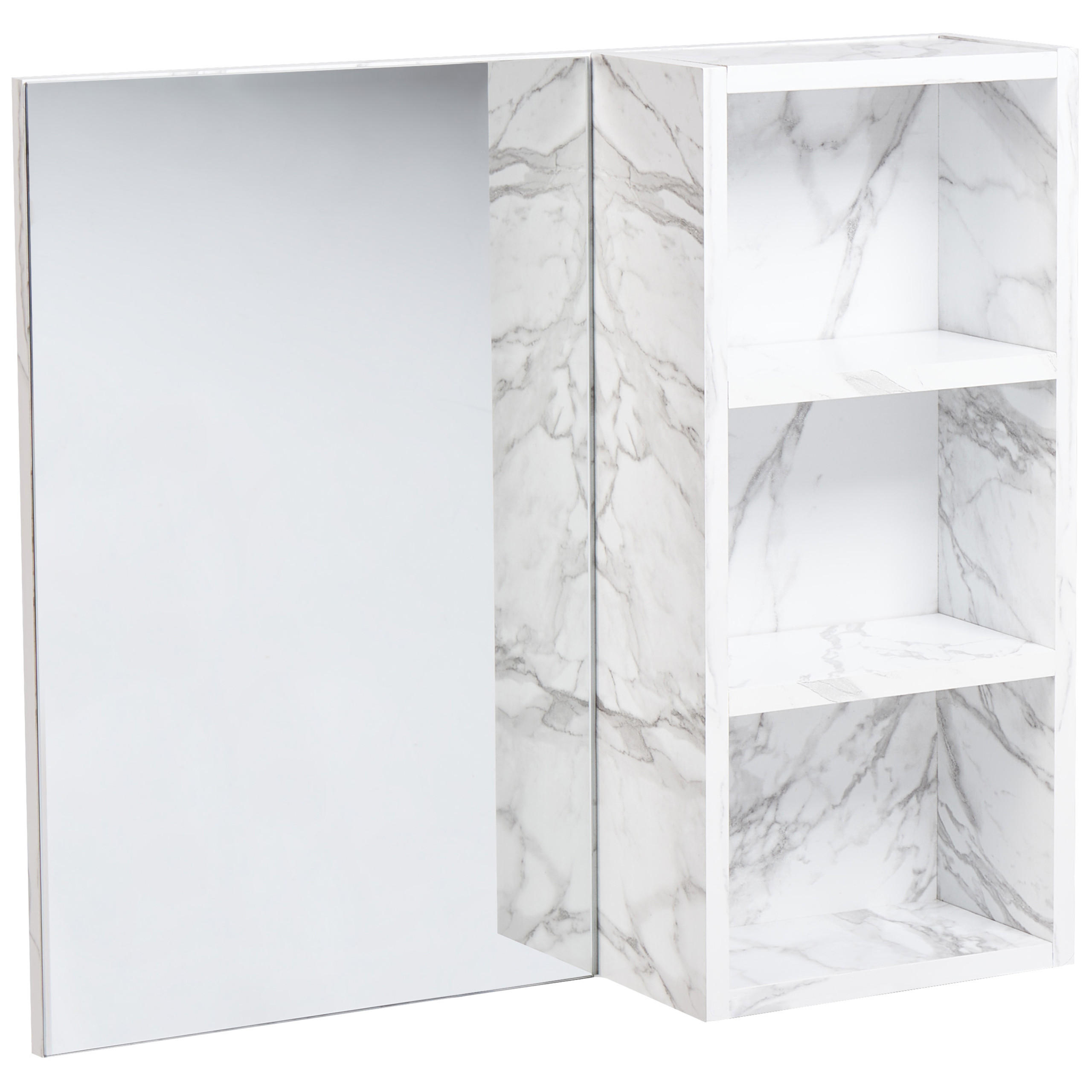BAD-SPIEGELSCHRANK 60/54 cm Weißer Marmor Joinville - Weiß, Holzwerkstoff (60/54/14cm) - Beliani