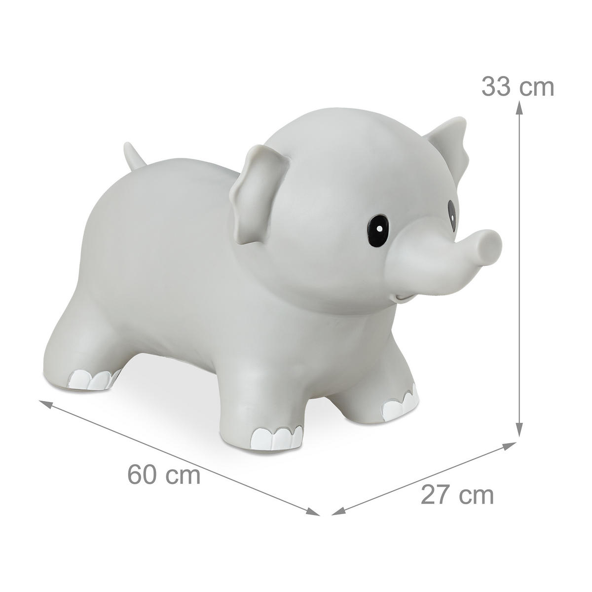 HOPSADLO šedé slon PVC s pumpičkou 33x27x60 cm - šedá, plast (60/27/33cm) - Relaxdays