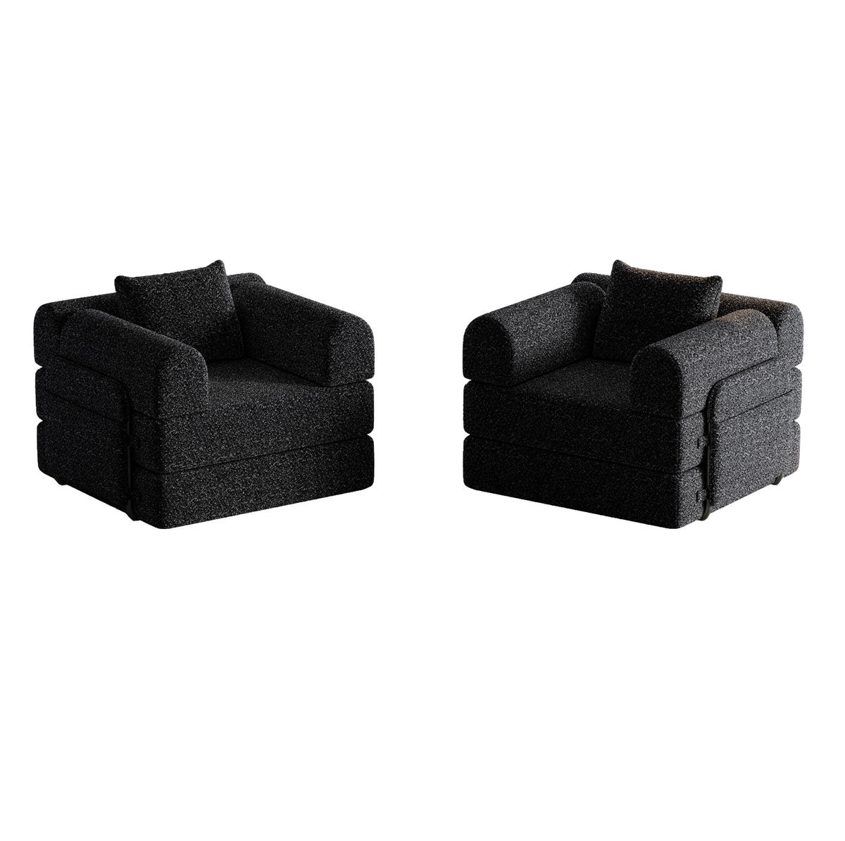 SCHLAFSOFA aus Chenille Schwarz 2-in-1 mit Armlehnen-Ablagefach und flexibler Modulnutzung - Schwarz, Textil (91.4/69.8/183.8cm) - Modfu