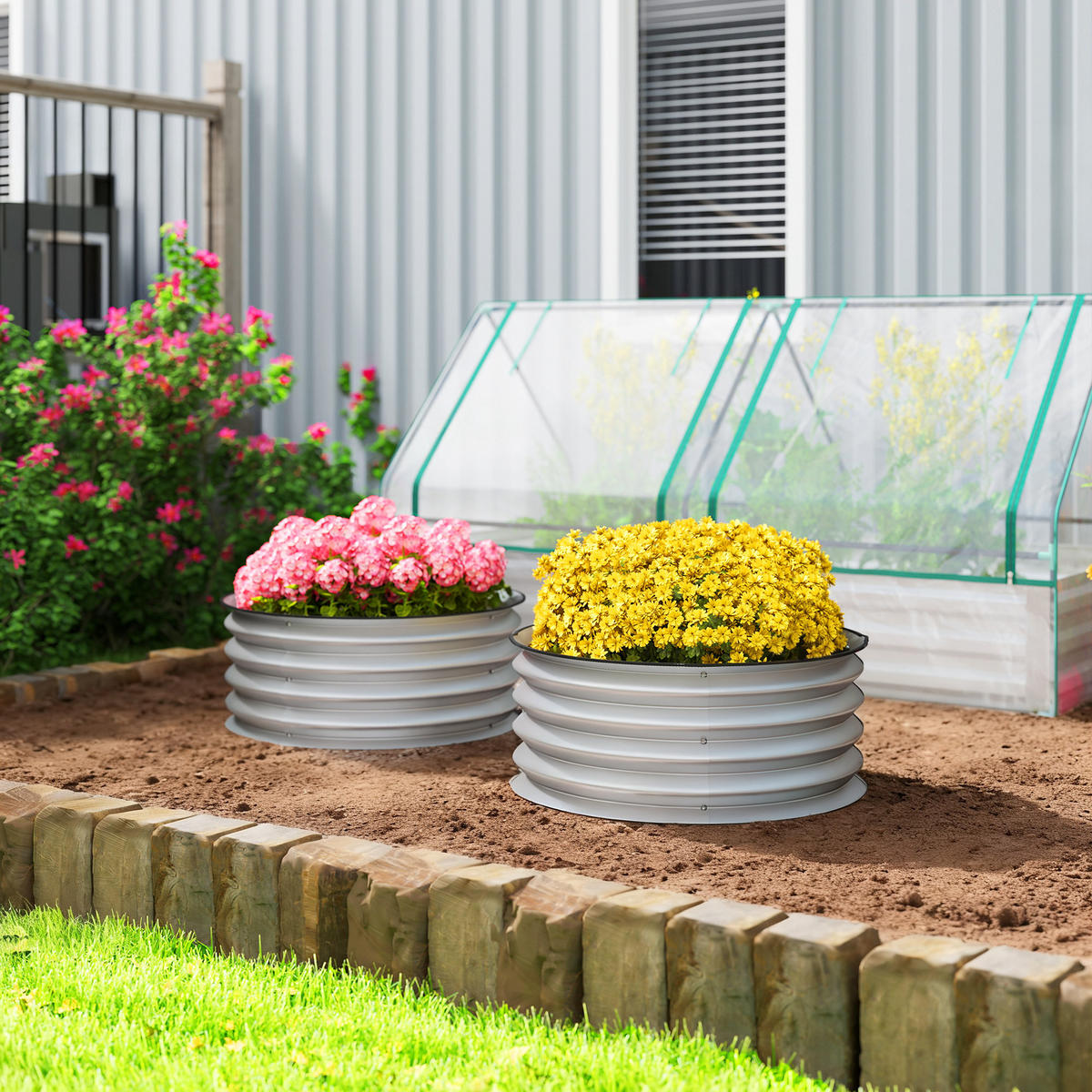 HOCHBEET aus Metall, 2er Set Blumenkasten, Gemüsebeet für Garten, Balkon, Silber - Silberfarben, Metall (60/30/60cm) - Outsunny