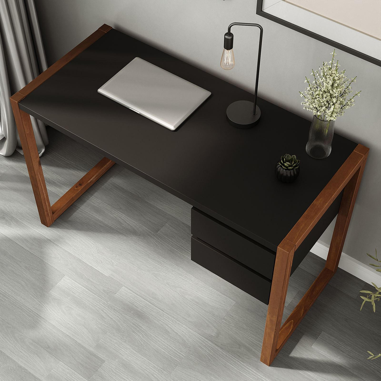 SCHREIBTISCH BELINDA - Kastanienfarben/Schwarz, Holz (54/118/75cm) - IDIMEX