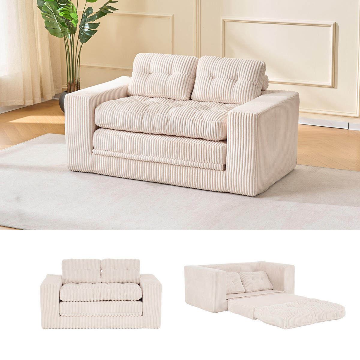 SCHLAFSOFA DE-35274 2-in-1 Beige - Beige, Textil (85/54/140cm) - ComfortXL