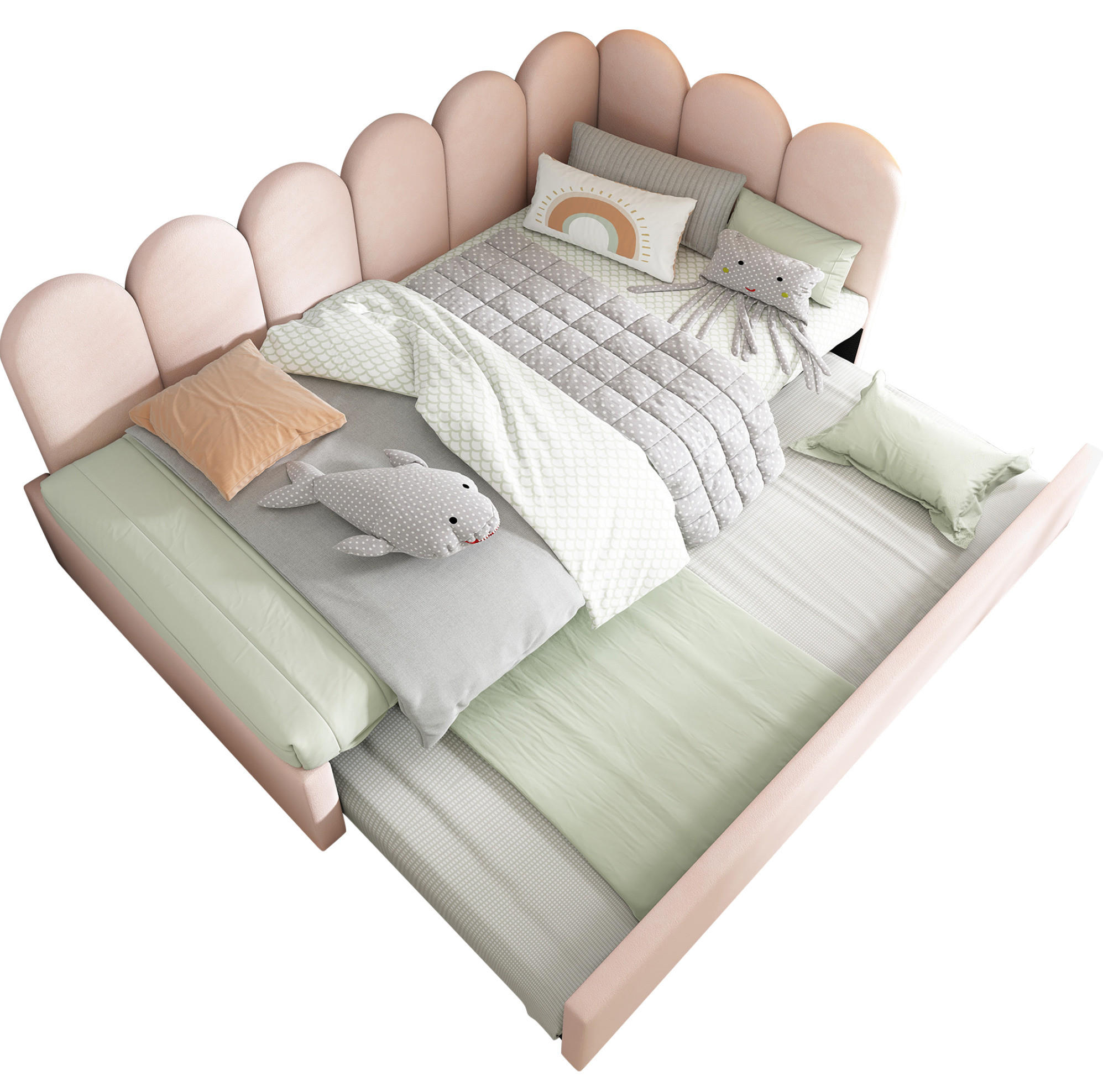 OKWISH ČALOUNĚNÁ postel 90/200 cm růžová ze sametu s výsuvným lůžkem a roštem