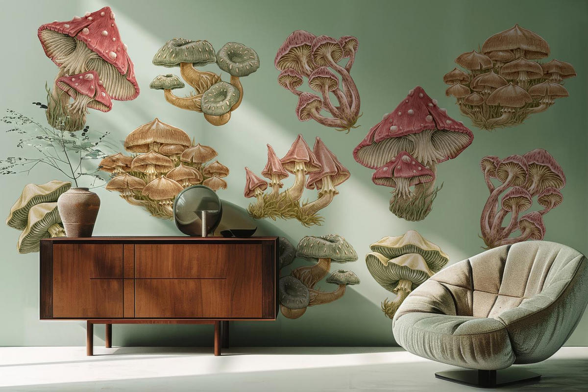 WANDAUFKLEBER 100x40cm - Pilzwiese - Multicolor, Kunststoff (100/40/0.1cm) - Wallfluent