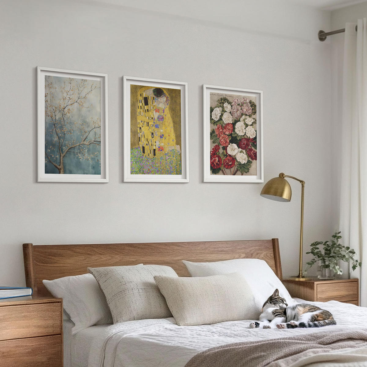 WANDBILDER 3er-Set - 40x60 cm Weißer Rahmen - Blumen des Baumes (Gemälde von Klimt) - Weiß, Kunststoff (40/60cm) - ArtPrintCave