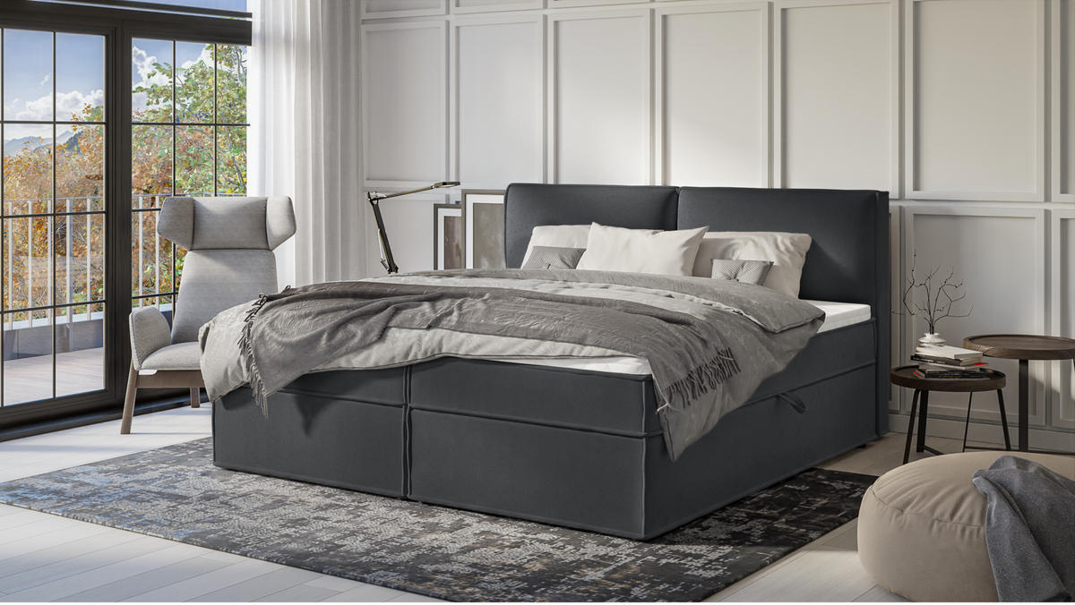 BOXBETT Eclipse 200/200 cm Graphit Luxusmicrofaser - Graphitfarben/Schwarz, Holz/Kunststoff (200/200cm) - S-Style Möbel