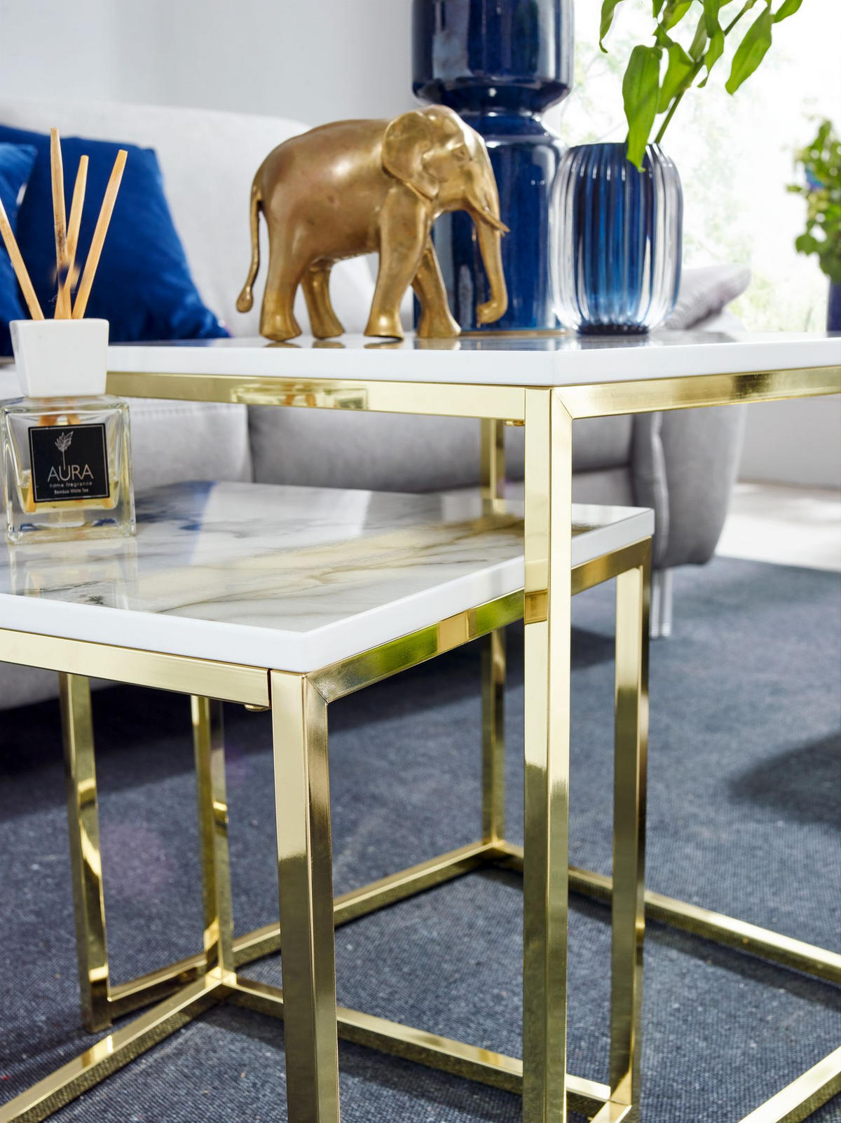 BEISTELLTISCH 2er Set Marmoroptik Metall Robust, Weiß 45x45x50 cm - Goldfarben/Weiß, Holz/Metall (45/45/50cm) - KADIMA DESIGN