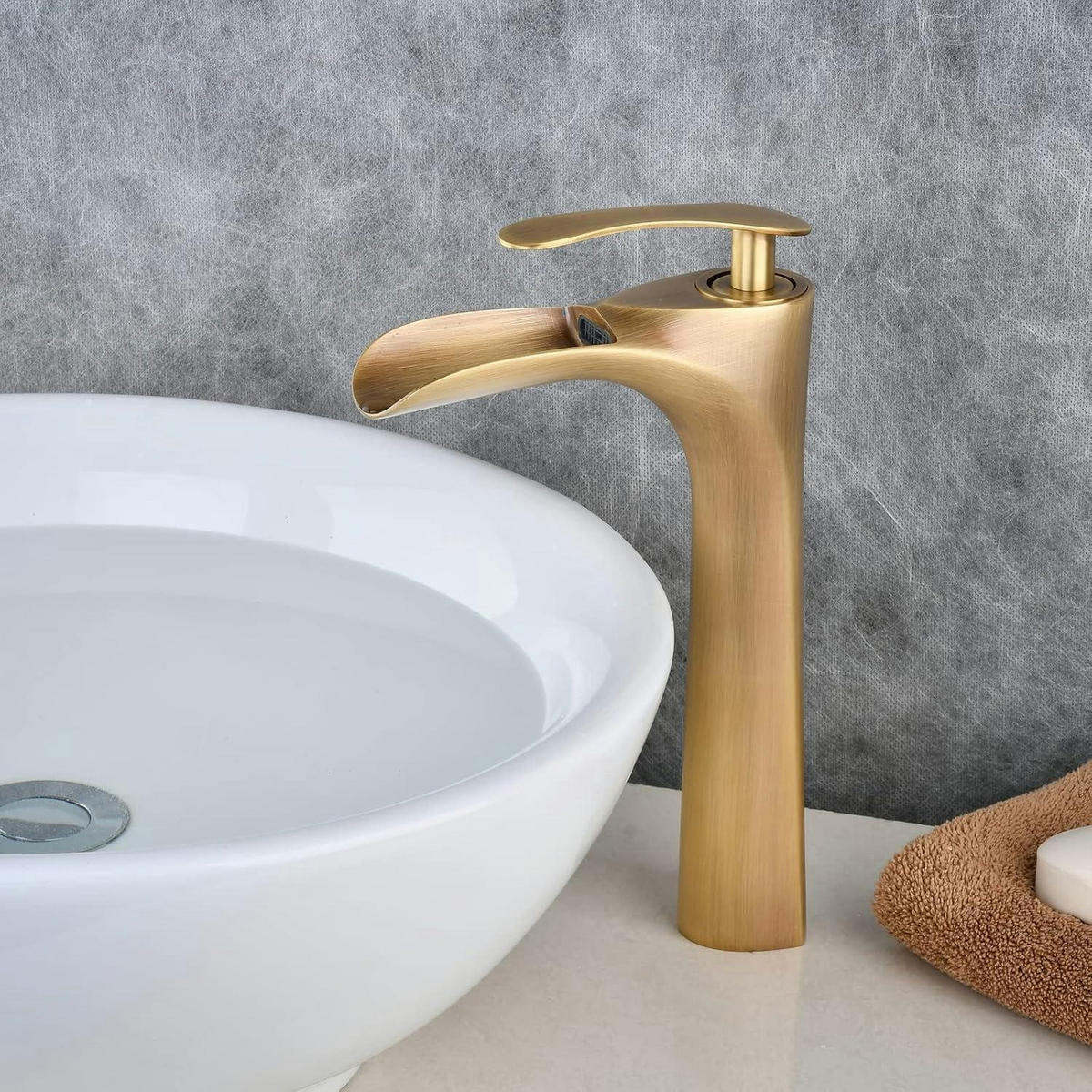 WASCHTISCHARMATUR Wasserfall Antik Messing - Bronzefarben, Metall (13/22/29cm)