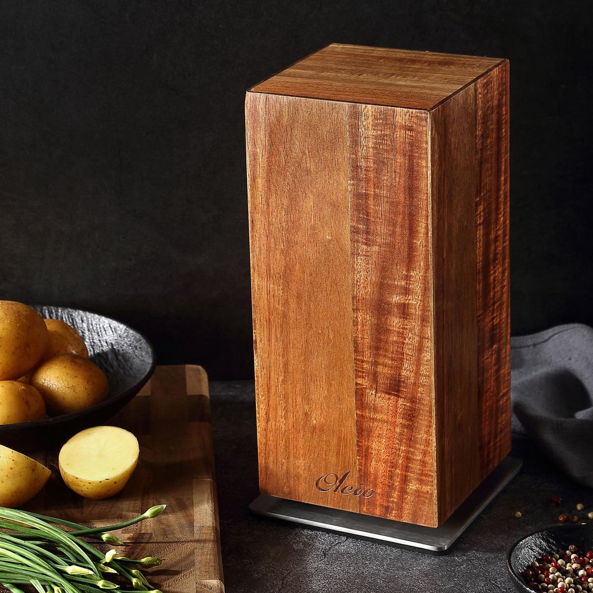 DREHBARER MESSERBLOCK - Akaziefarben, Holz (12/26/12cm) - Oleio