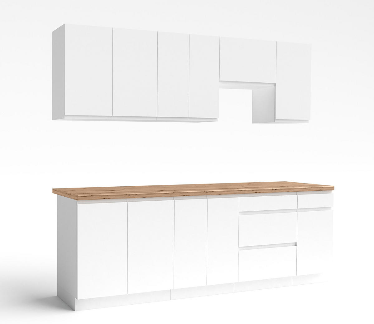KÜCHENLEERBLOCK Aquileia 240 cm Weiß Matt mit Arbeitsplatte Eiche Artisan - Weiß/Eiche Artisan, Holzwerkstoff (240/157.8/60cm) - AX Living
