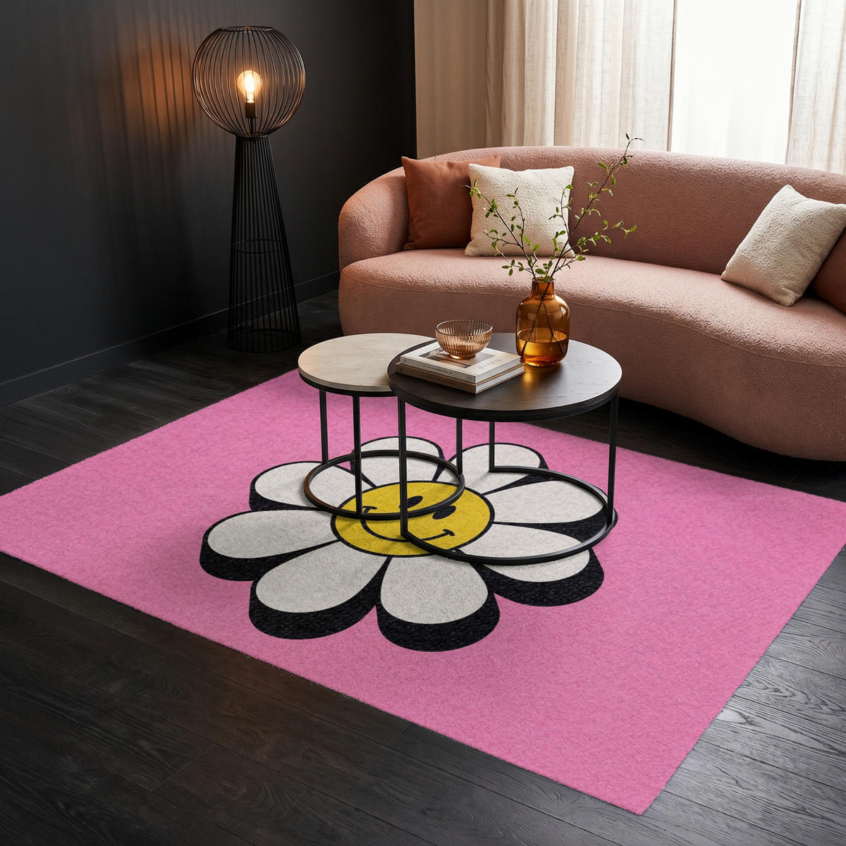 TEPPICH - Smiley - Blume - Rosa - 200x140 cm - Pink, Kunststoff/Textil (200/0.4cm) - OnlyWow