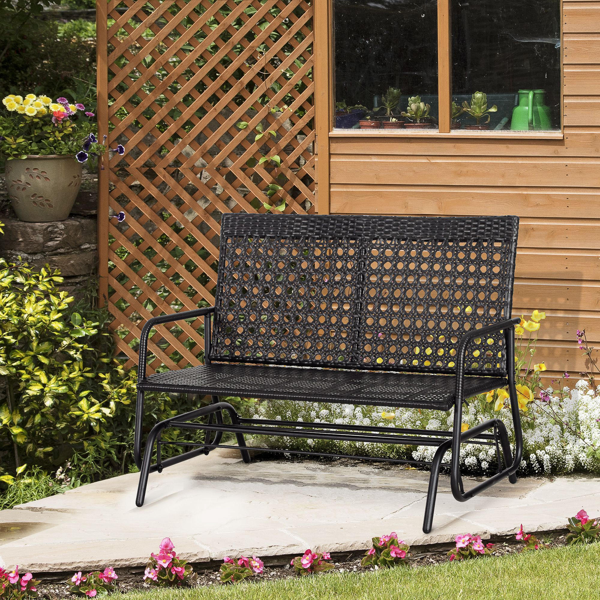 GARTENSCHAUKEL 2Sitzer Polyrattan - Schwarz, Metall (76/90/120cm) - Outsunny