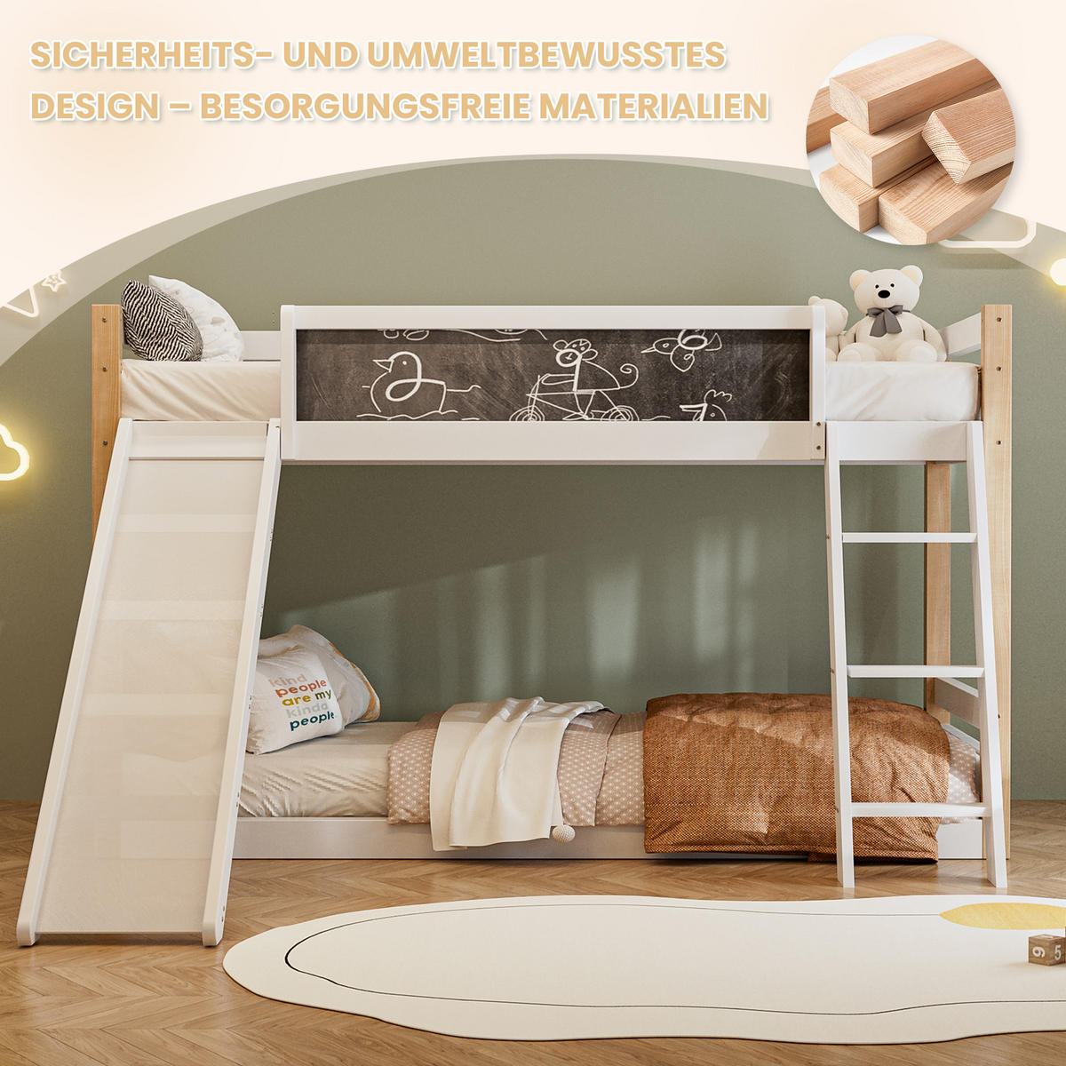 ETAGENBETT 90x200 cm Rutsche weiß - Weiß, Holz (90/200cm) - LEBENLANG