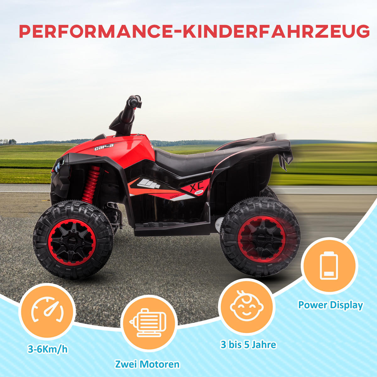 ELEKTRO-QUAD - Rot/Schwarz, Kunststoff/Metall (83/53/55.5cm) - HOMCOM