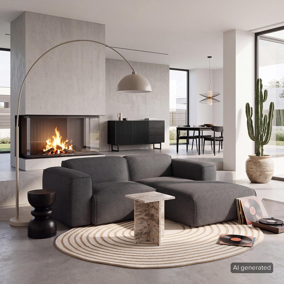 ECKSOFA mit XL-Longchair - Anthrazit/Schwarz, Kunststoff/Textil (260/171cm) - home24