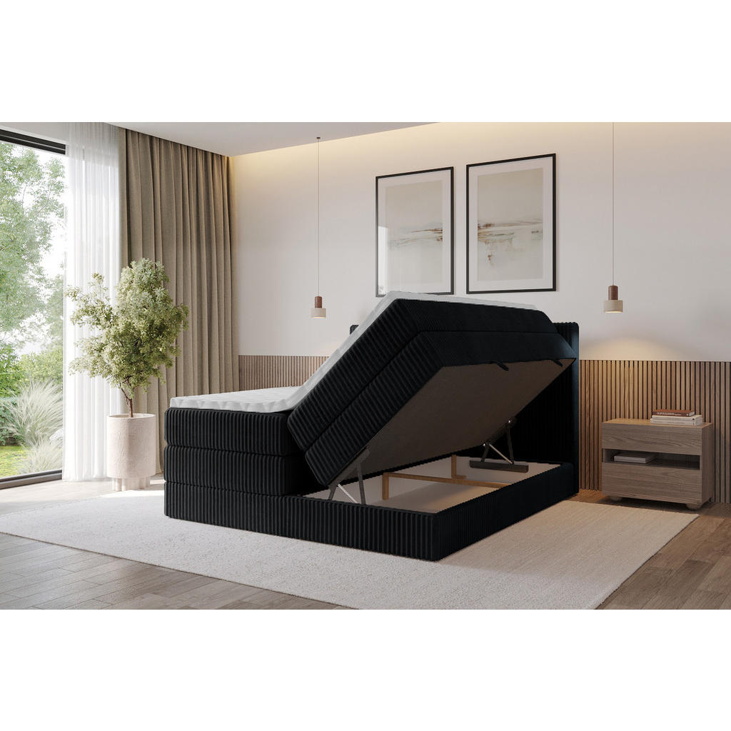 Thumbnail - Altdecor Boxspringbett, Schwarz, Holzwerkstoff, H3 + H4, Höhe ca. 38 cm, 200x200 cm, Schlafzimmer, Betten, Boxspringbett...