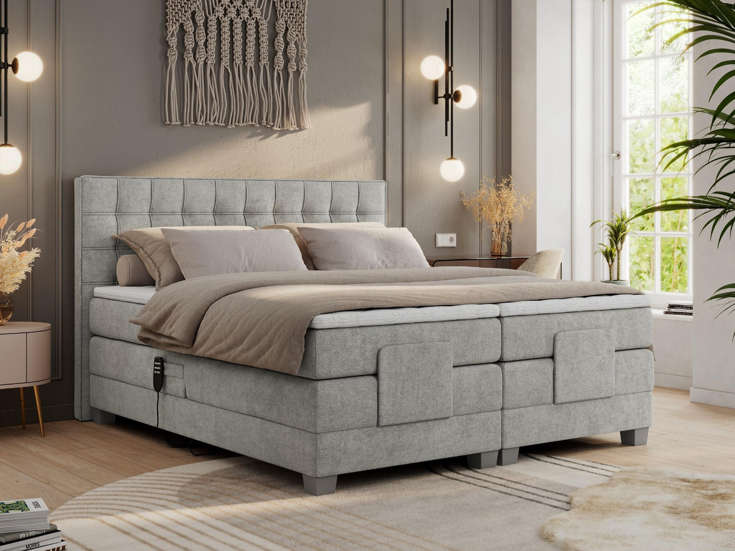 BOXBETT ELEKTRO 140/200 Hellgrau Struktur - H3 - Hellgrau, Holz/Textil (140/200cm) - MKS