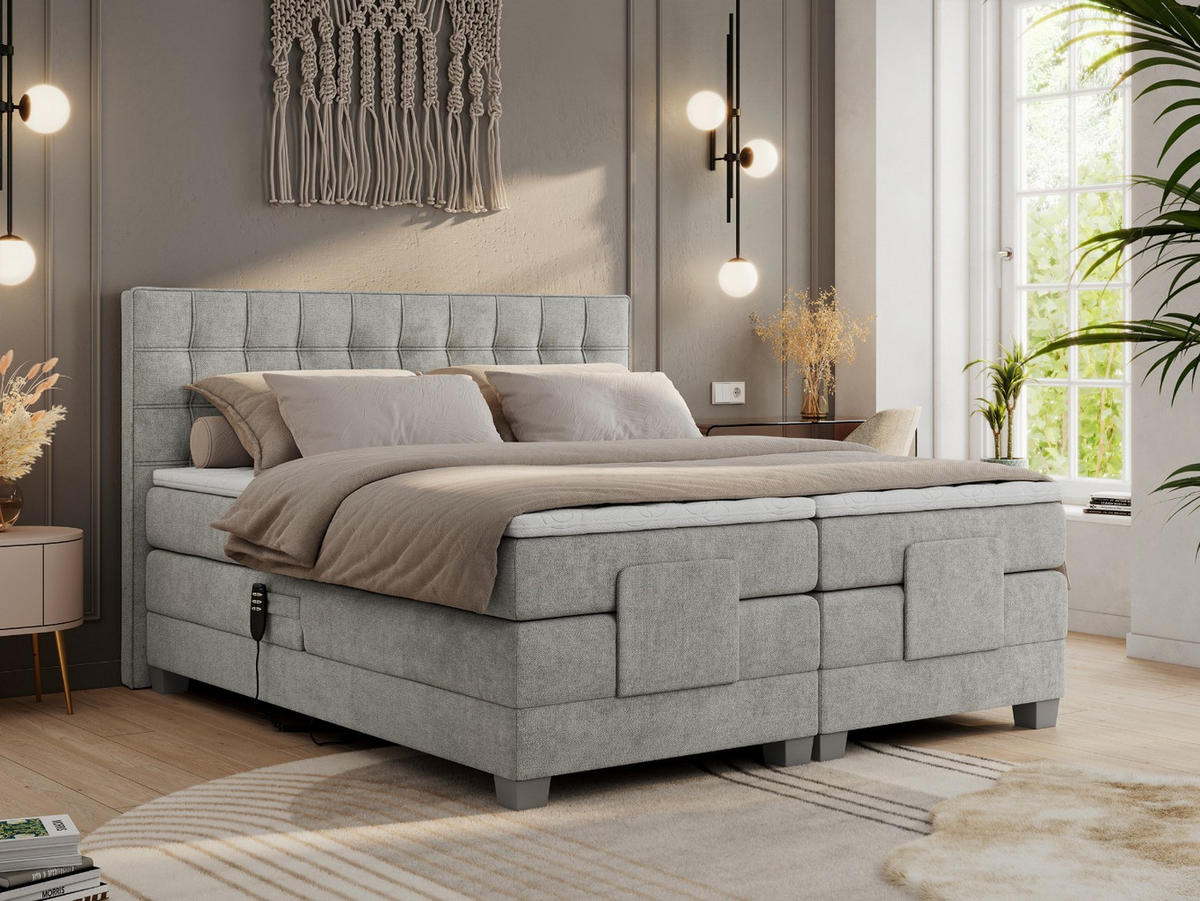 BOXBETT ELEKTRO 160/200 Hellgrau Struktur - H3 - Hellgrau, Holz/Textil (160/200cm) - MKS