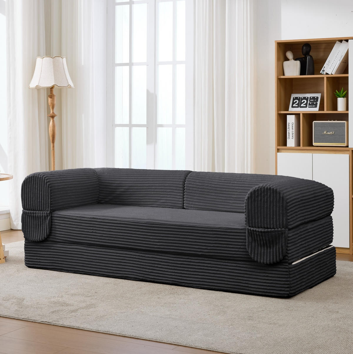 SCHLAFSOFA 2-Sitzer aus Cordstoff Beige mit Bettfunktion - Grau, Kunststoff (78/65/190cm) - Meubliv
