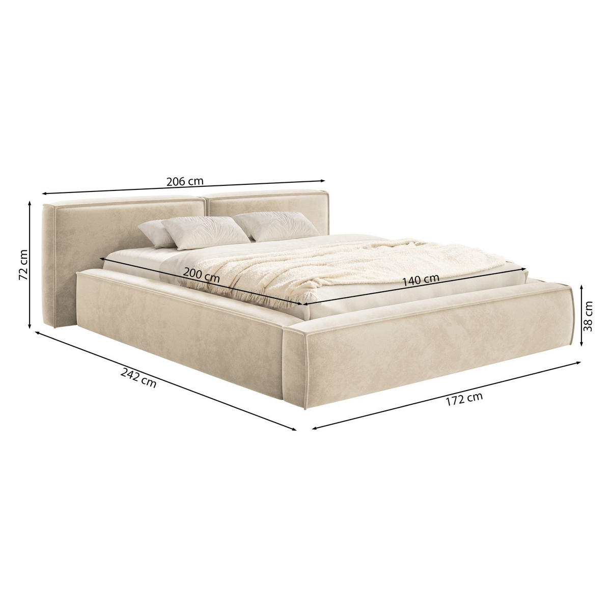 POLSTERBETT Tilves Low Grau 140x200 cm - Schwarz/Grau, Kunststoff/Textil (140/200cm) - Selsey