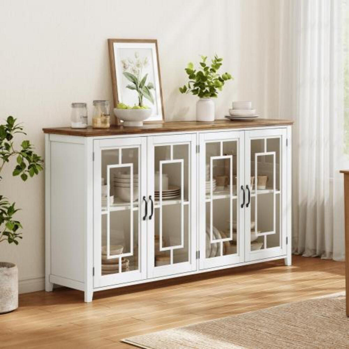 SIDEBOARD weiß aus MDF mit Retro-Holzmaserung-Platte 160 × 40 × 86 cm - Weiß, Holzwerkstoff (160/86/40cm) - Luhomfu