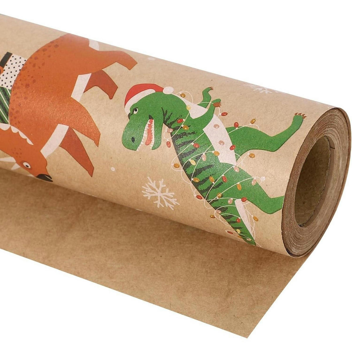 GESCHENKPAPIER Rolle Weihnachtsdinosaurier 43,2 cm x 10 m Kraftpapier - Multicolor, Papier (43.2/1/1000cm)