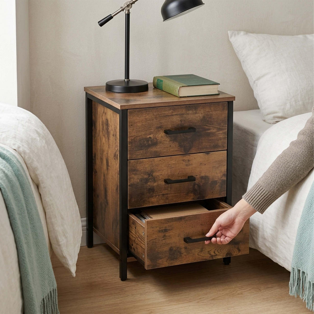 NACHTTISCH - Braun, Holzwerkstoff/Metall (40/60/40cm) - Relaxdays