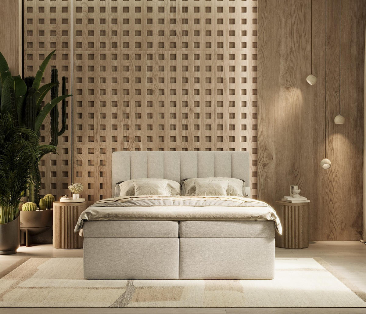 BOXBETT Amaro 180/200 cm Graubeige im Megan Stoff - Schwarz/Grau, Holz/Holzwerkstoff (180/200cm) - AltaBeds
