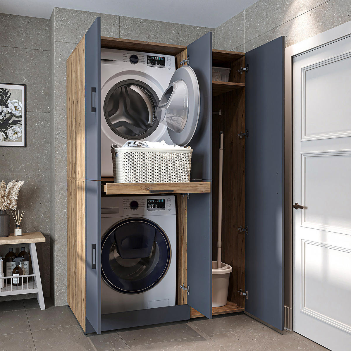 WASCHMASCHINENSCHRANK DORA-I 115cm Breit, 186cm Hoch - Anthrazit, Holzwerkstoff (115/186/73.8cm)