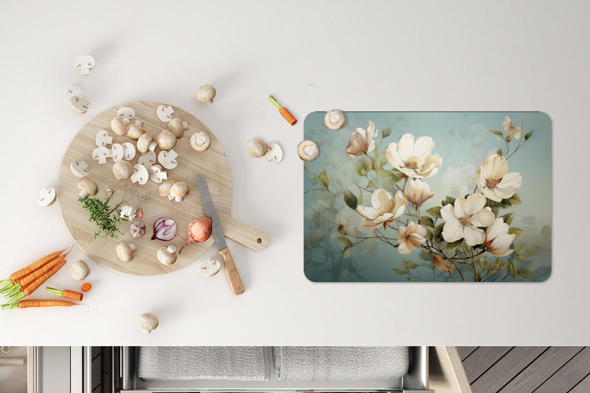 PLATZSETS 6er-Set Blumen - Weiß - Natur - Vintage 45x30 cm - Magnolie, Kunststoff (0.3/45/30cm) - MuchoWow