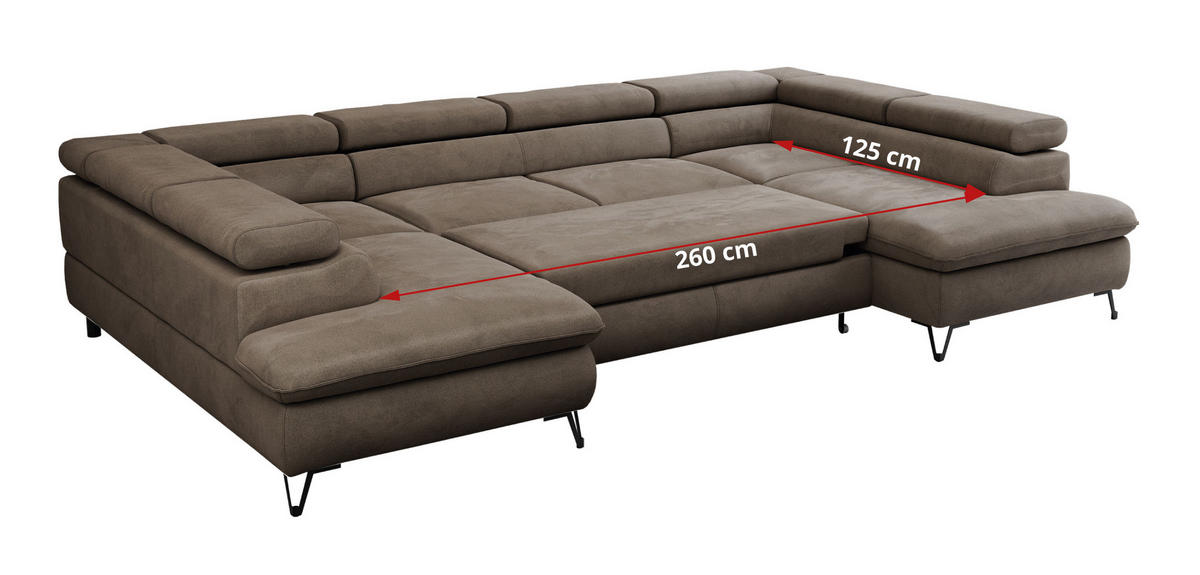WOHNLANDSCHAFT PETER U Velvet Braun - Schwarz/Braun, Textil/Metall (346/76/208cm) - MKS