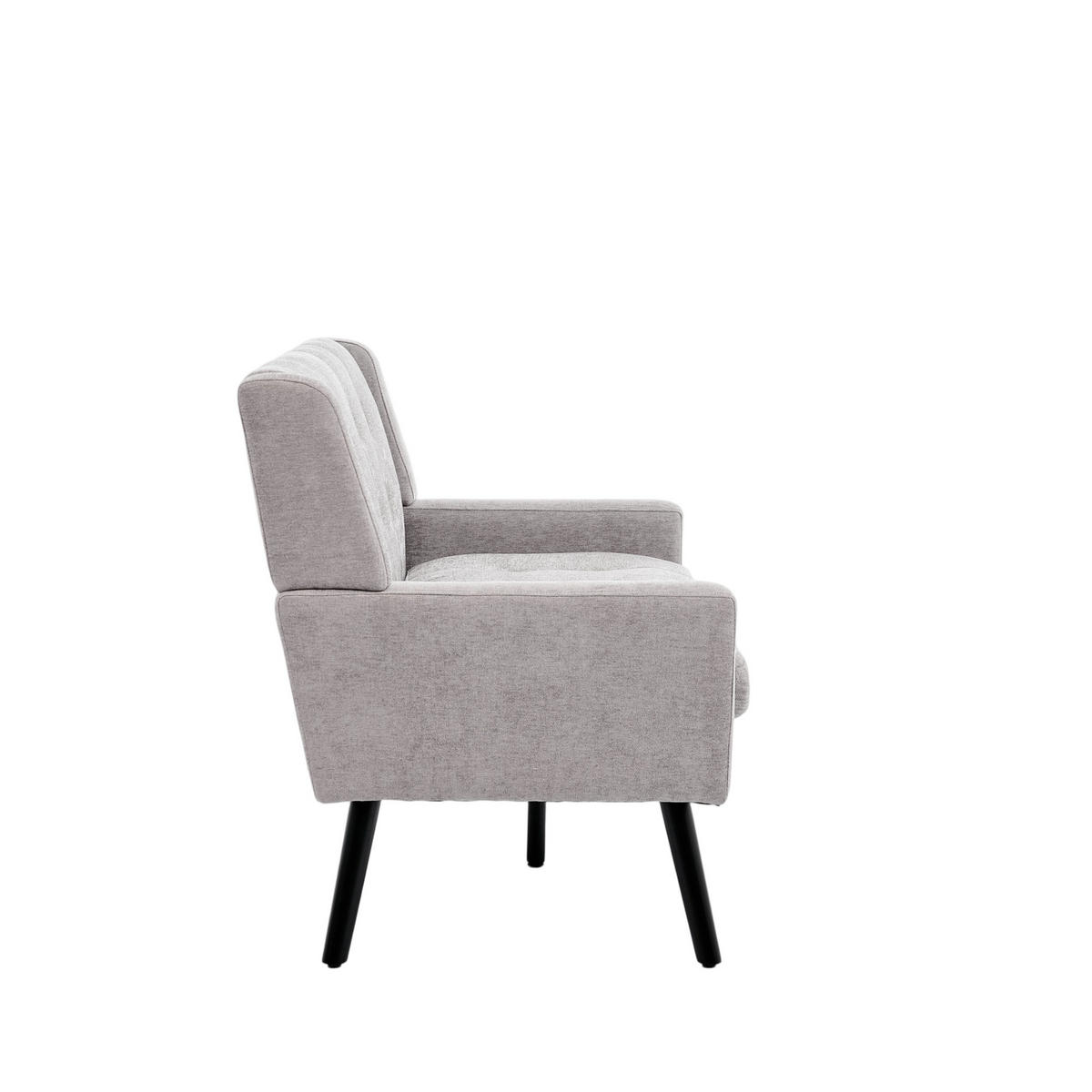 SITZBANK 2-Sitzer Leinenoptik Polster mit Knopfsteppung, Massivholzbeinen 119/75/88 cm Hellgrau - Hellblau, Textil (75/88/119cm) - Redom