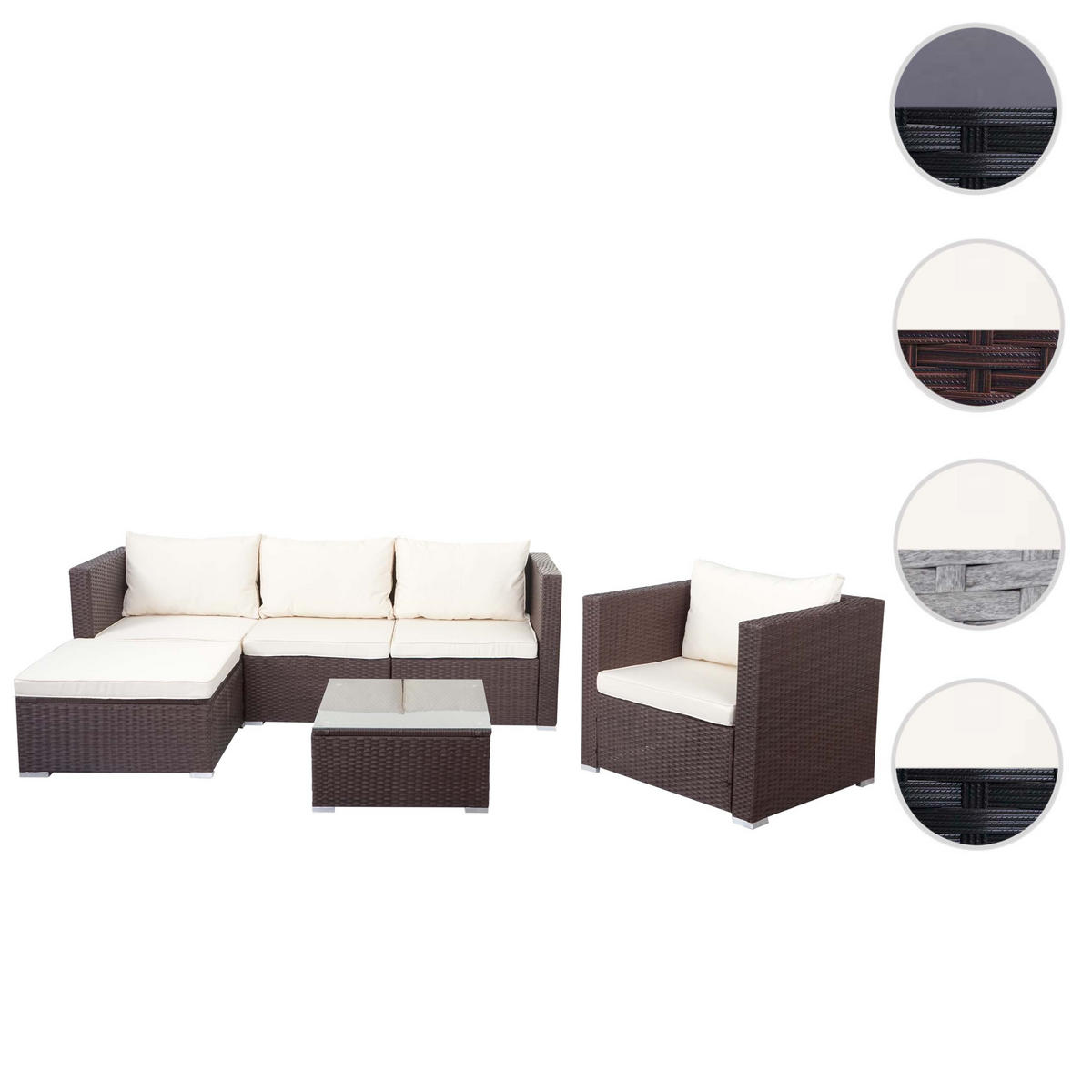 POLY-RATTAN-GARNITUR Braun, Cremeweiß - Braun/Weiß, Kunststoff - MCW