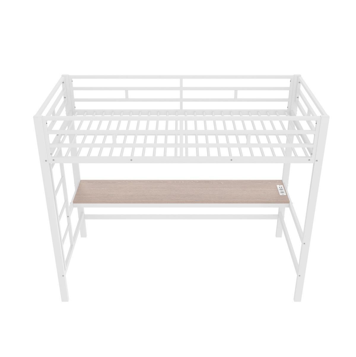HOCHBETT 90/200 cm in Weiß mit Schreibtisch, LED-Beleuchtung und Ladeanschlüssen - Weiß, Metall (90/200cm) - Flora Grace