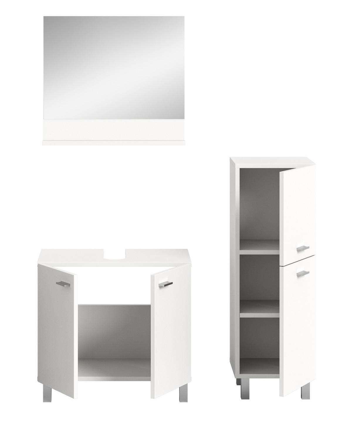 BADMÖBEL-SET weiß 3-teilig 100 cm, Kombination hängend oder stehend - Weiß, Glas/Holzwerkstoff (102/186/33cm) - Inn.Furn