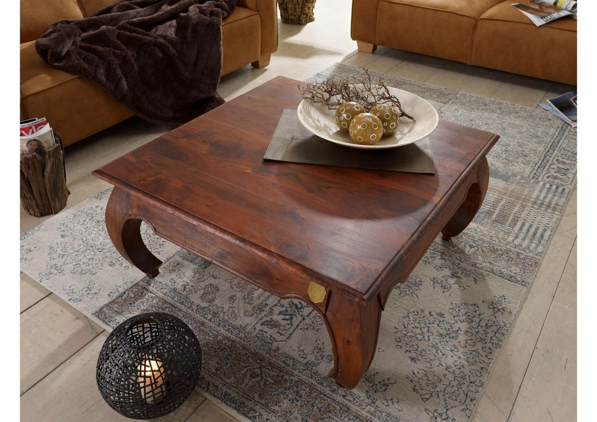 COUCHTISCH Akazie 120x120x40 nougat lackiert OPIUM #624 - Dunkelbraun, Holz (120/120/41cm) - Massivmoebel24