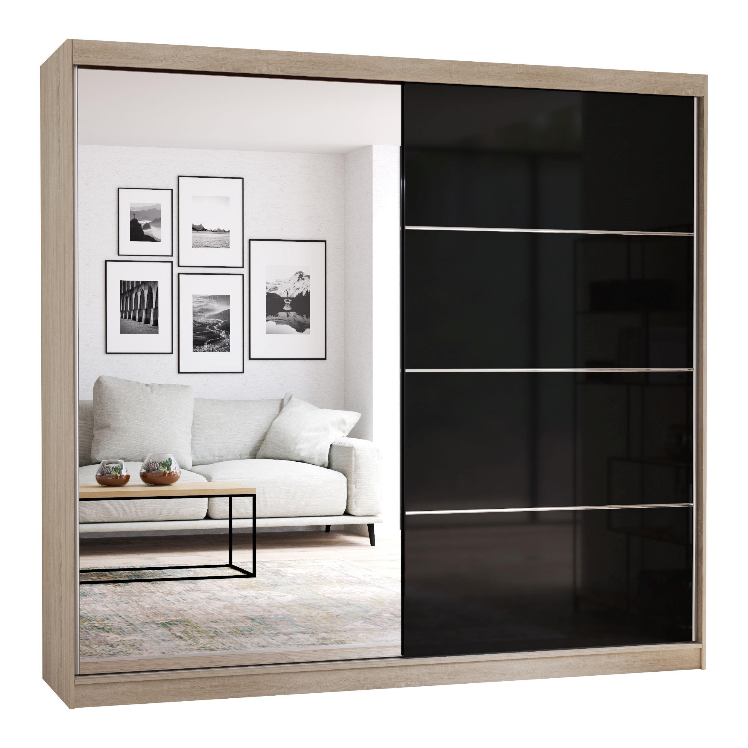 SCHIEBETÜRENSCHRANK - BEN 31 233 CM (Sonoma + Schwarz) - Schwarz/Sonoma Eiche, Holzwerkstoff/Metall (233/218/61cm) - Möblo