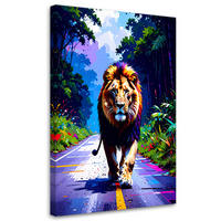 LEINWANDBILD Löwe auf der Straße Dschungel 40x60cm - Multicolor, Textil (40/60cm) - Feeby