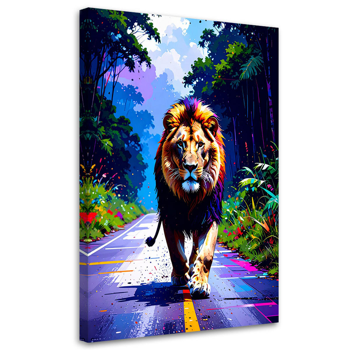 LEINWANDBILD Löwe auf der Straße Dschungel 40x60cm - Multicolor, Textil (40/60cm) - Feeby