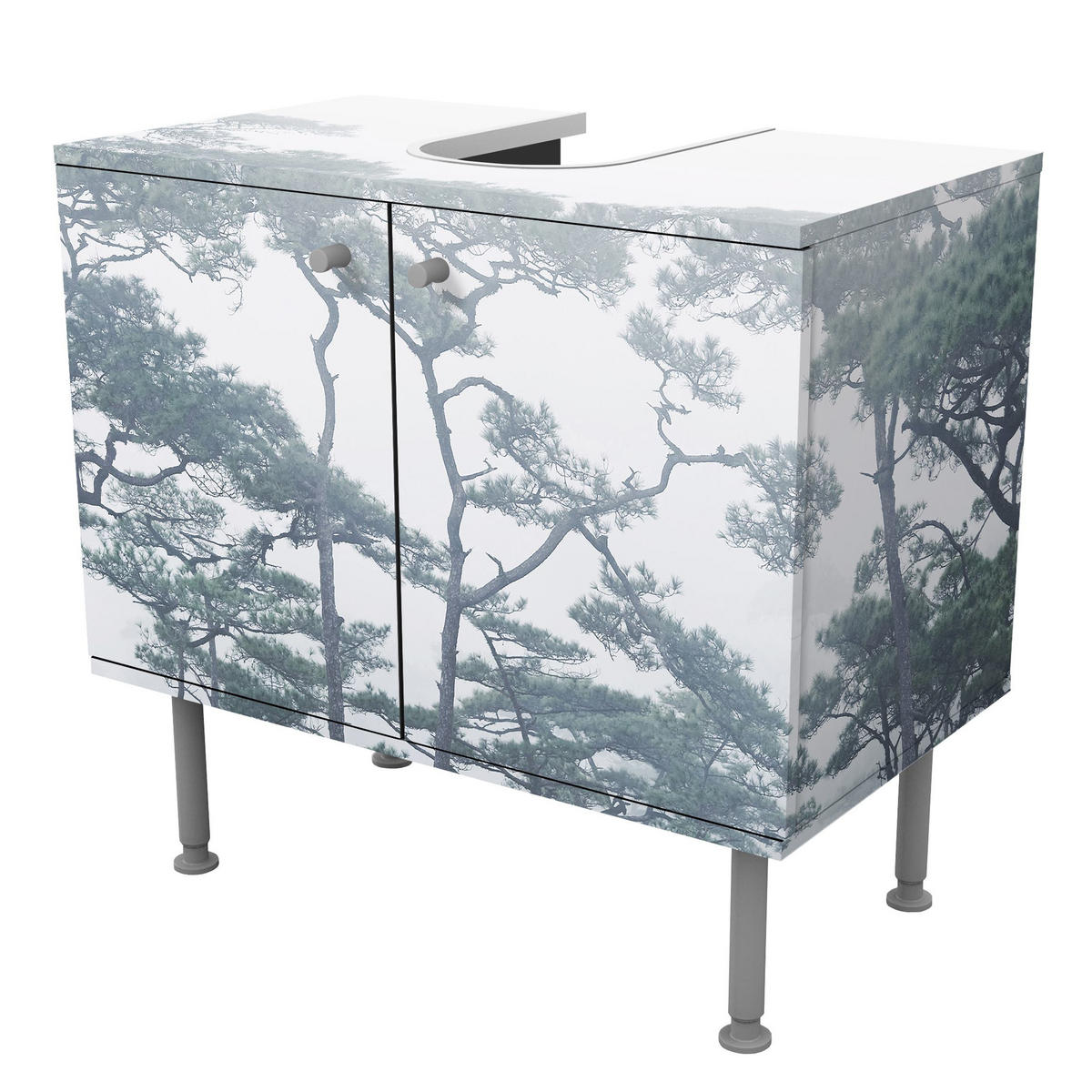 WASCHBECKENUNTERSCHRANK Baumkronen im Nebel 60/55/35 cm - Grau, Holzwerkstoff (60/55/35cm) - Bilderwelten