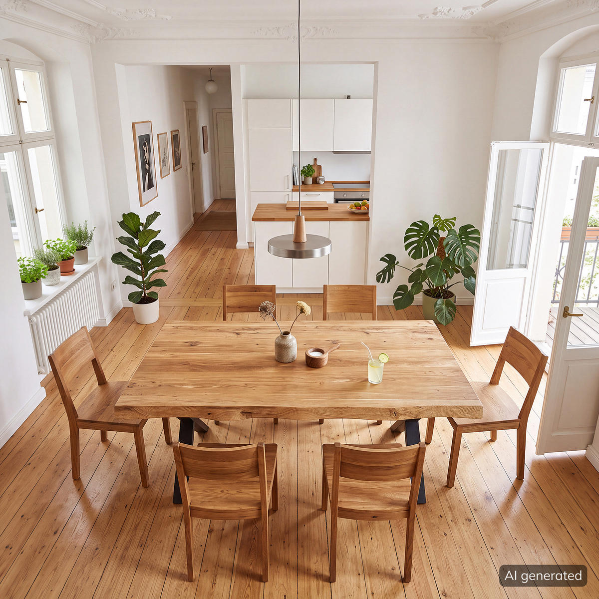 ESSTISCH - Metall / Massivholz - Eichefarben/Schwarz, Holz/Metall (100/200/76cm) - home24
