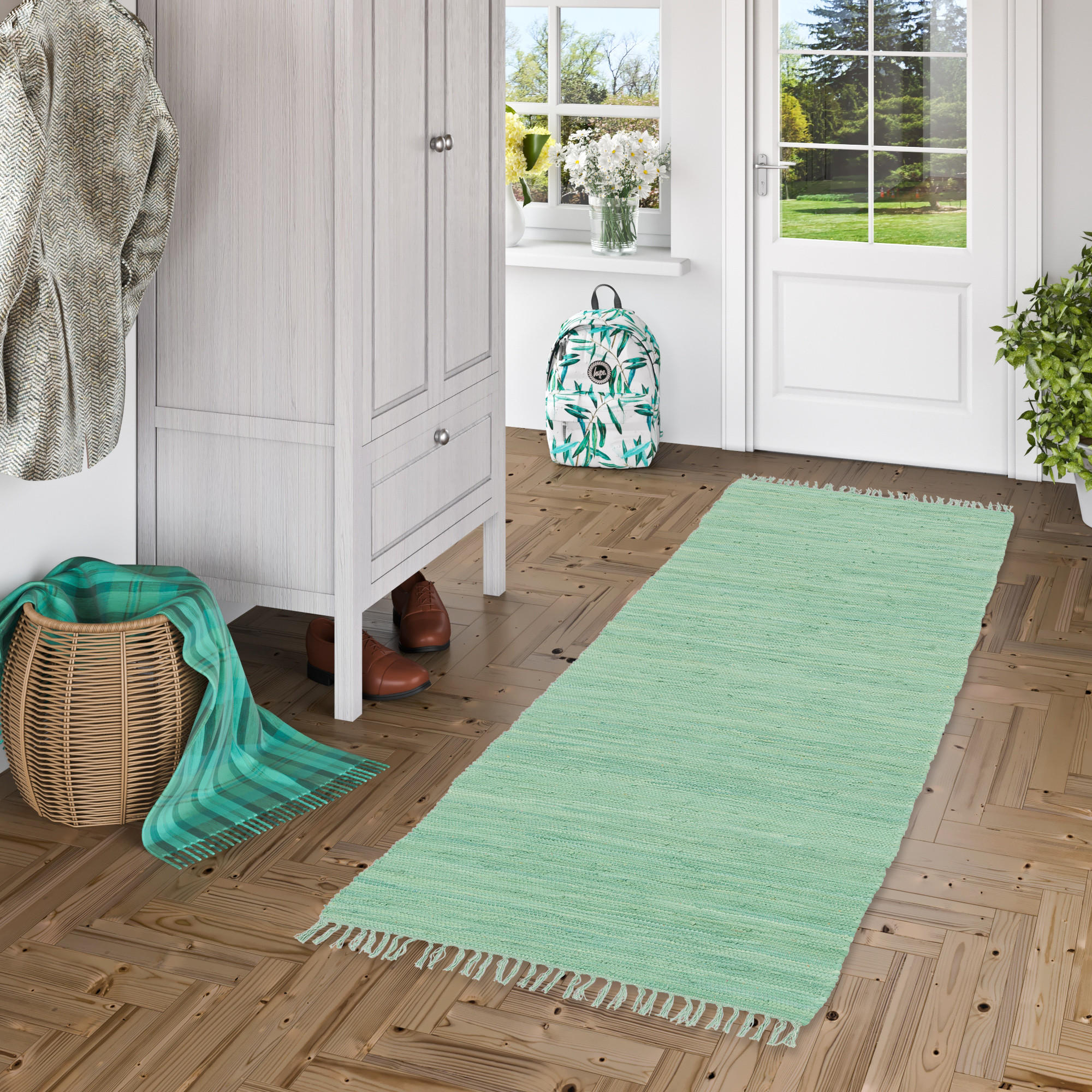 BAUMWOLLE NATUR TEPPICH LÄUFER JOLLY COTTON - Mintgrün, Textil (70/250cm) - Pergamon