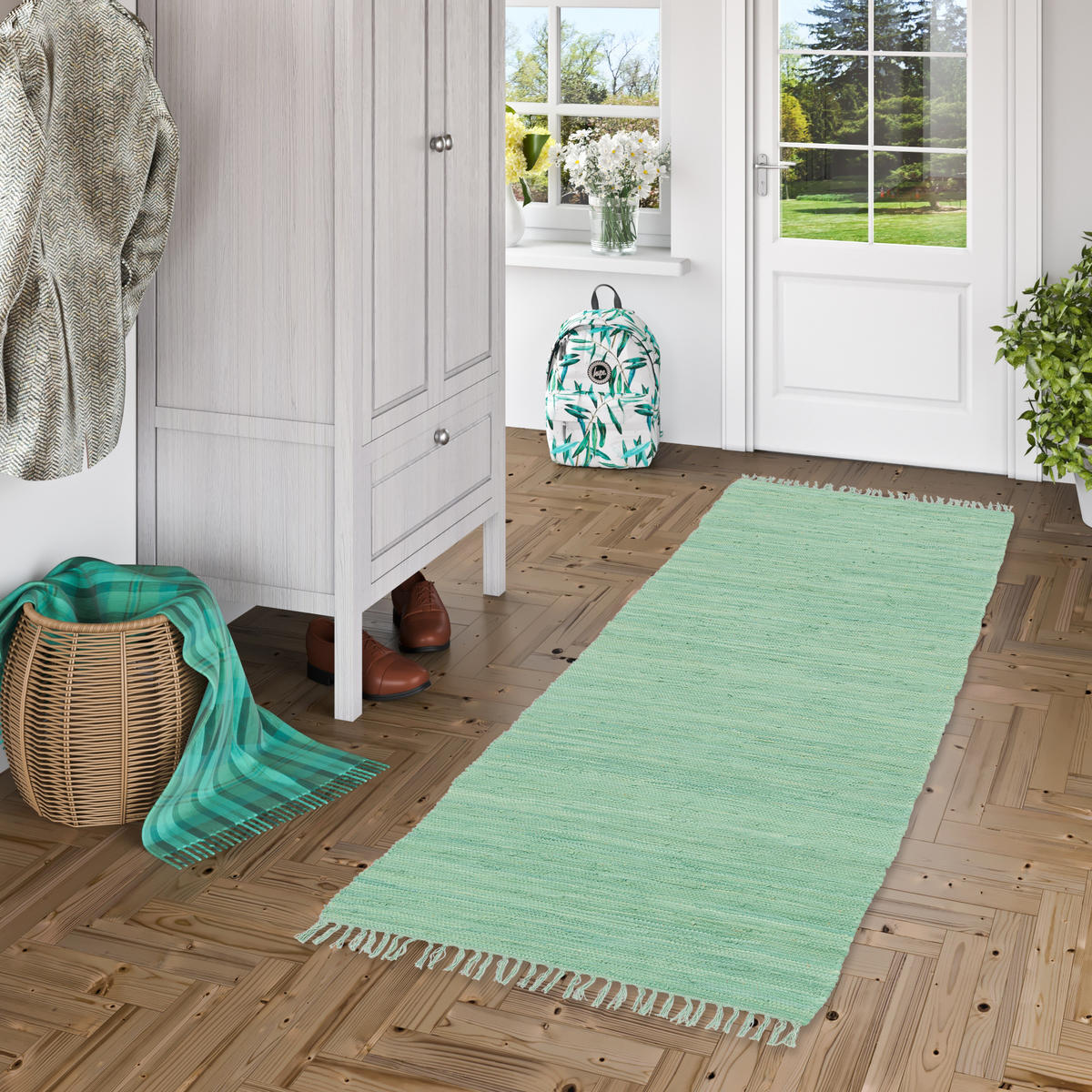 BAUMWOLLE NATUR TEPPICH LÄUFER JOLLY COTTON - Mintgrün, Textil (70/140cm) - Pergamon