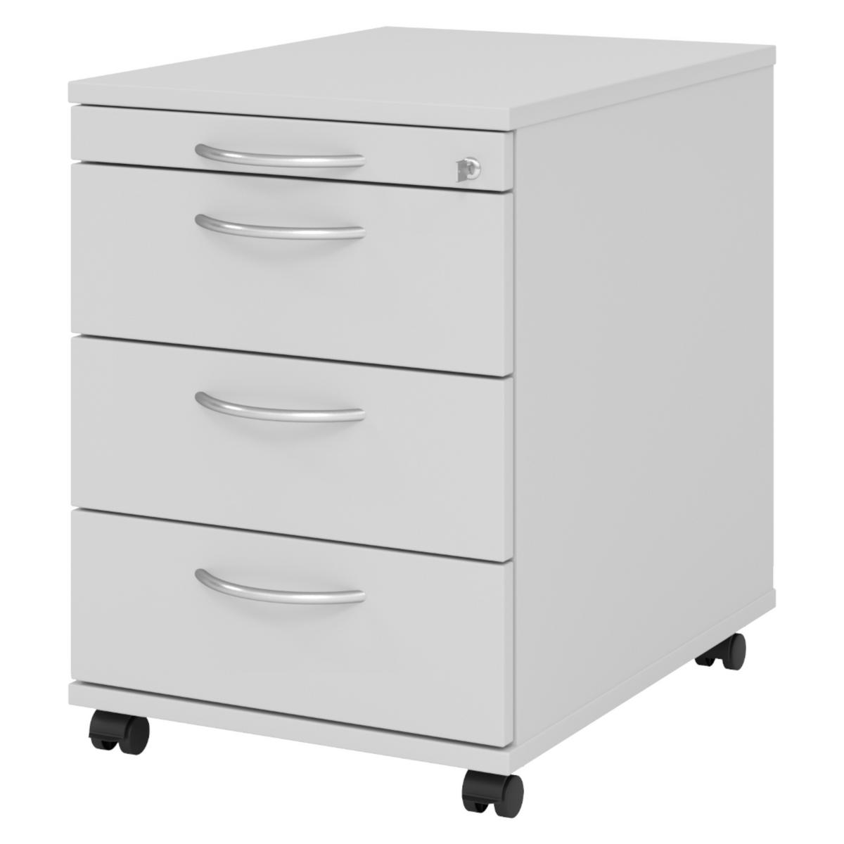 ROLLCONTAINER - 3 Materialschubladen 58/42,8/59 cm in Grau Bogengriff (Metall) - Grau, Holzwerkstoff (42.8/59/58cm) - bümö