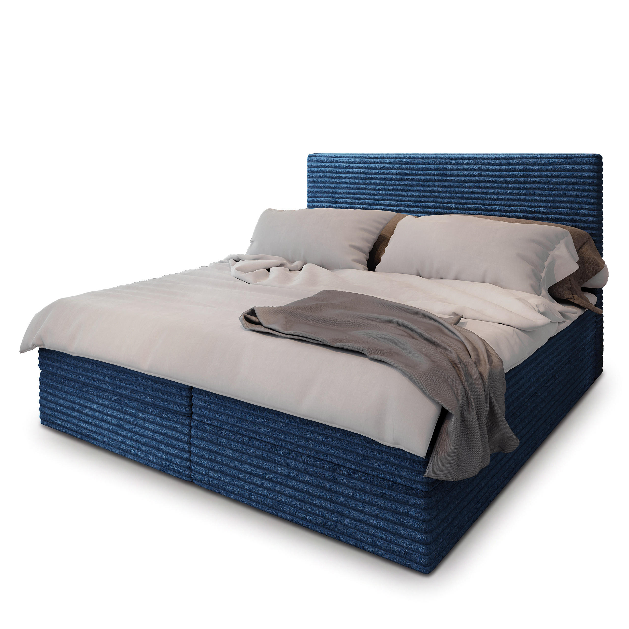 BOXBETT PISA 200x200 cm mit Matratze und Topper, H2+H3 - Blau - Blau, Holz (200/200cm) - MASSENO