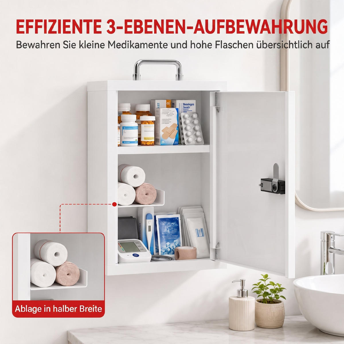 MEDIZINSCHRANK Kaltgewalzter Stahl Weiß - Weiß, Metall (14/38/32cm) - HOMCOM